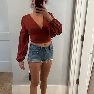 Free People Deep Red V-Neck Blouse